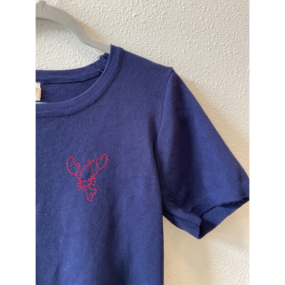Dreamers By Debut Crop Navy Women'sShort Sleeve Top Lobster Embroidered XL Shirt